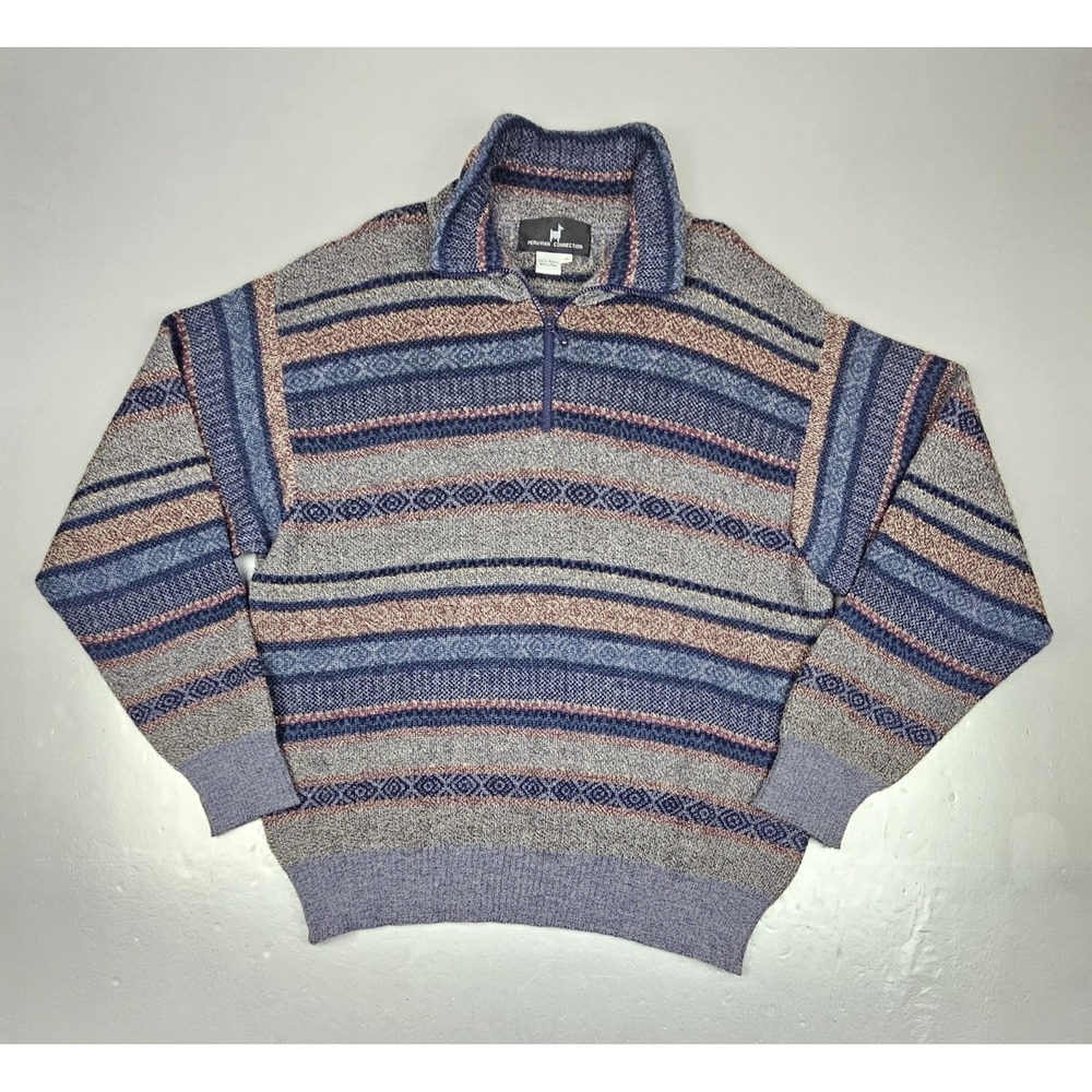 The Peruvian Connection Sweater Mens XL. 100% Alpaca Qt Zip Striped Multicolor‎